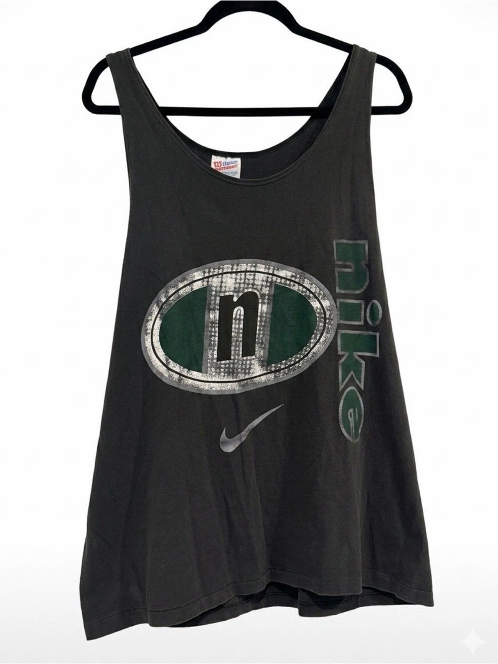 Vintage 90s Nike Graphic Tank Top XL Hanes Heavyweight Made in USA Spell Out
